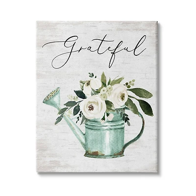 Stupell Industries Grateful Sentiment Vintage Turquoise Watering Can Flower Bouquet Canvas Wall Art