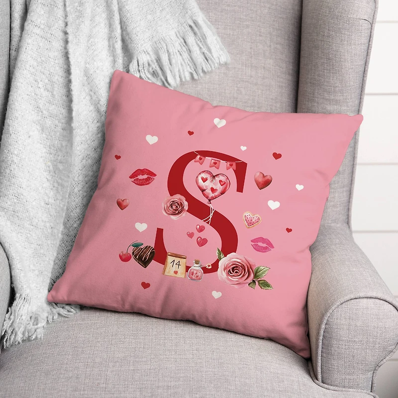 18" Valentines Day Icons S Monogram Accent Pillow