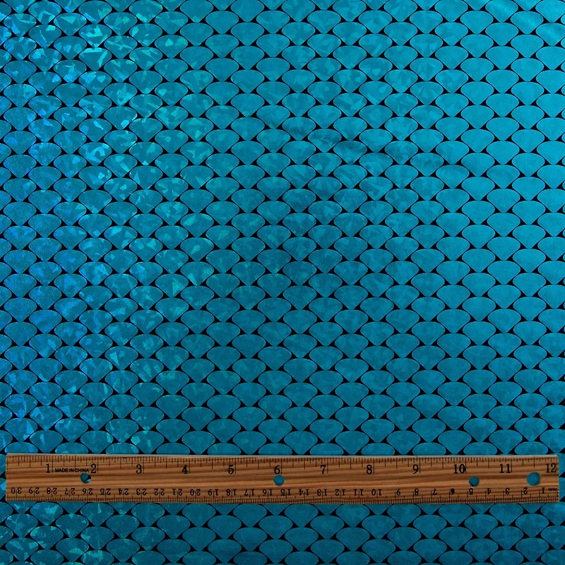 Cosplay by Yaya Han Metallic Turquoise Holographic Mermaid Scales All Way Stretch Jersey Fabric