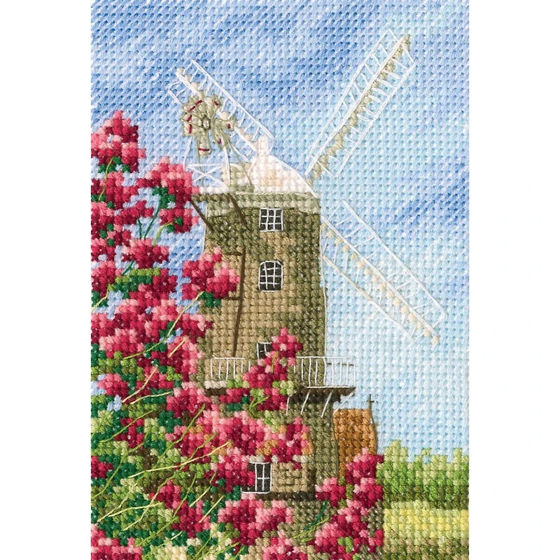 RTO Wind Mill & Pink Flowers Counted Cross Stitch Kit
