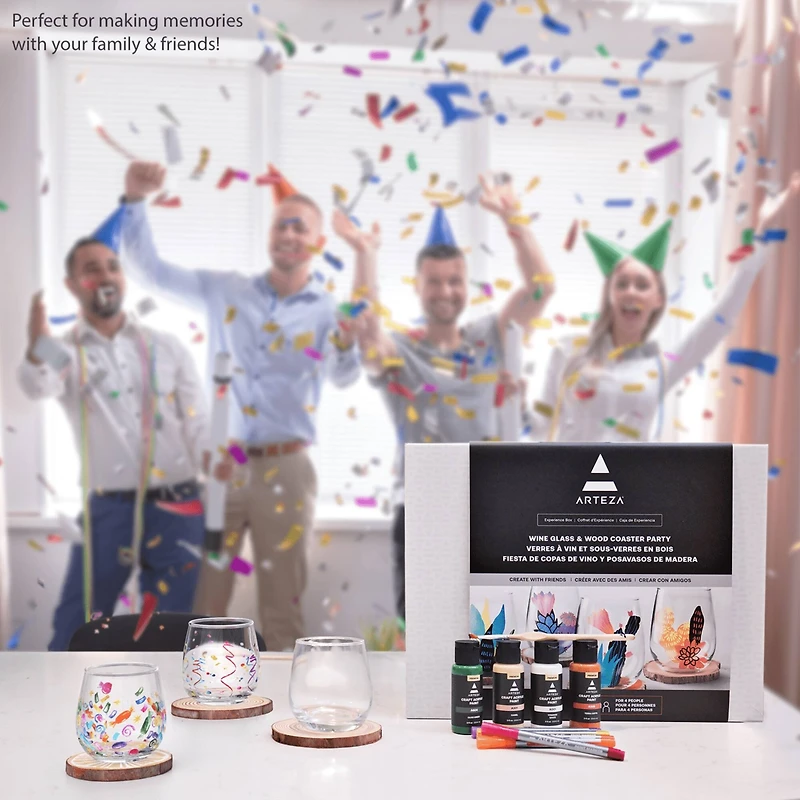 Arteza Experience Box 25 Piece Wine Glass & Wood Coaster Party Kit