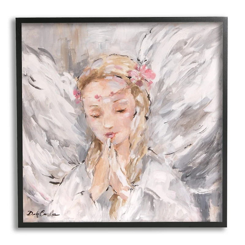 Stupell Industries Blonde Angel With Prayer Hands Pink Floral Crown Framed Wall Art