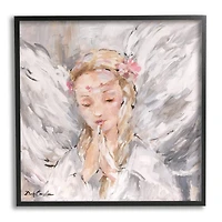 Stupell Industries Blonde Angel With Prayer Hands Pink Floral Crown Framed Wall Art