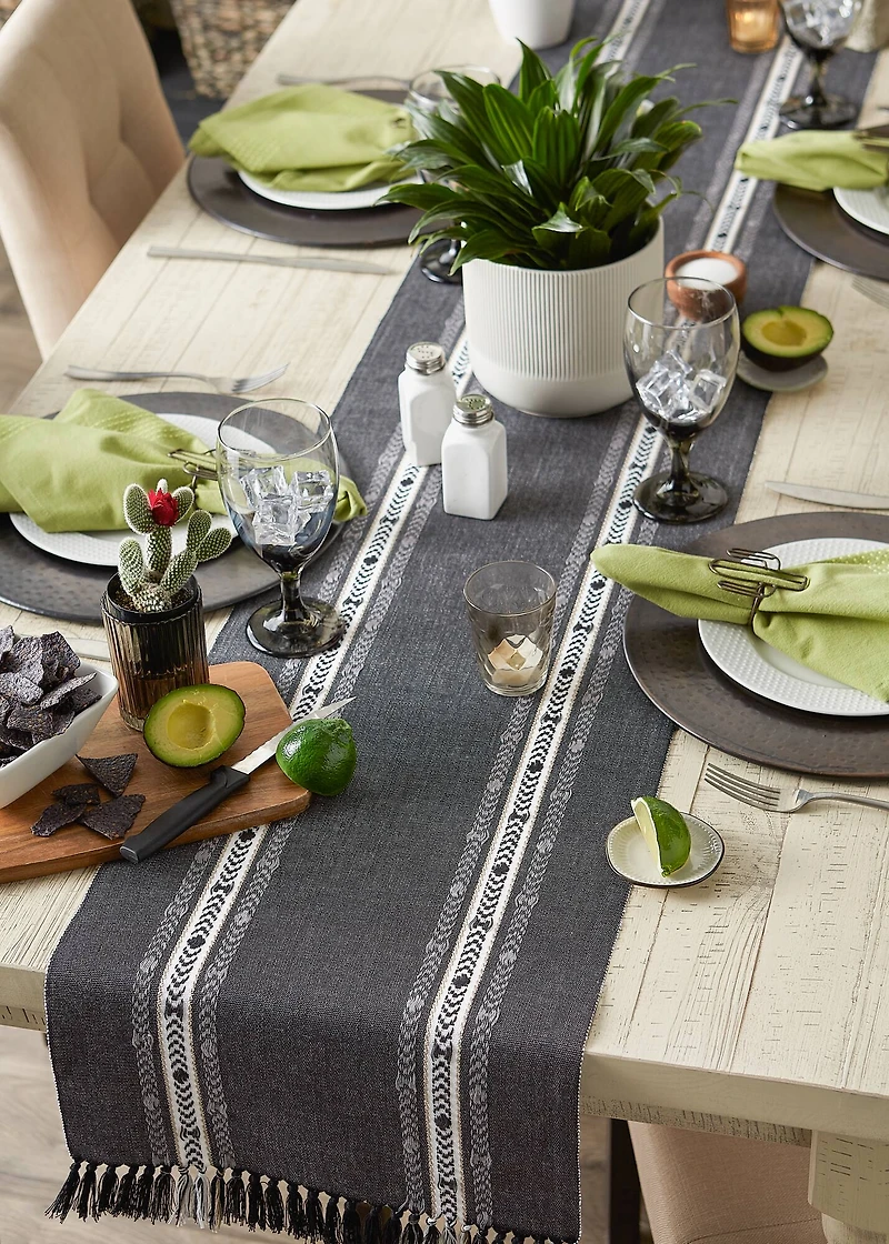 DII® 108" Dobby Striped Fringe Ribbed Table Runner