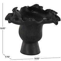 9" Black Ceramic Abstract Floral Inspired Vase with Linear Grooves