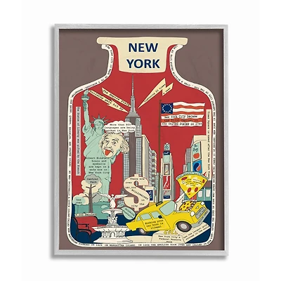 Stupell Industries Vintage Jar New York City Interesting Facts Wall Accent with Gray Frame