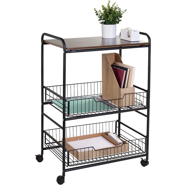 Honey Can Do Black/Walnut 3-Tier Rolling Cart