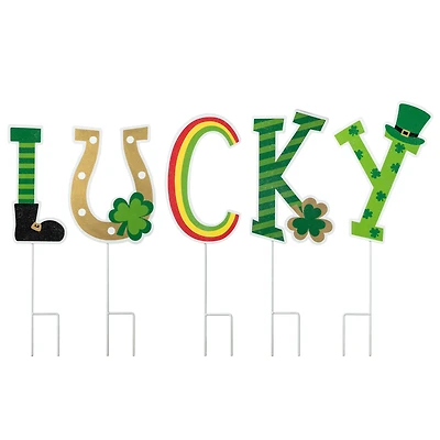 Glitzhome® Set of 5 St. Patrick's Metal "Lucky" Yard Stake