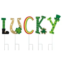 Glitzhome® Set of 5 St. Patrick's Metal "Lucky" Yard Stake