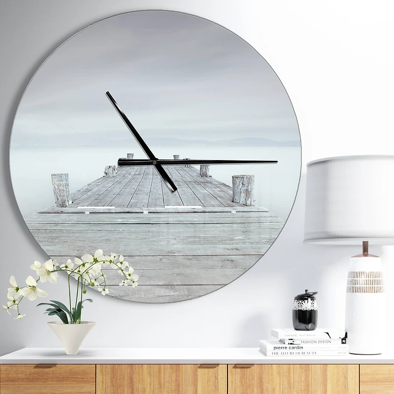 Designart 'Wooden Pier In Cloudy Mood Modern Wall Clock