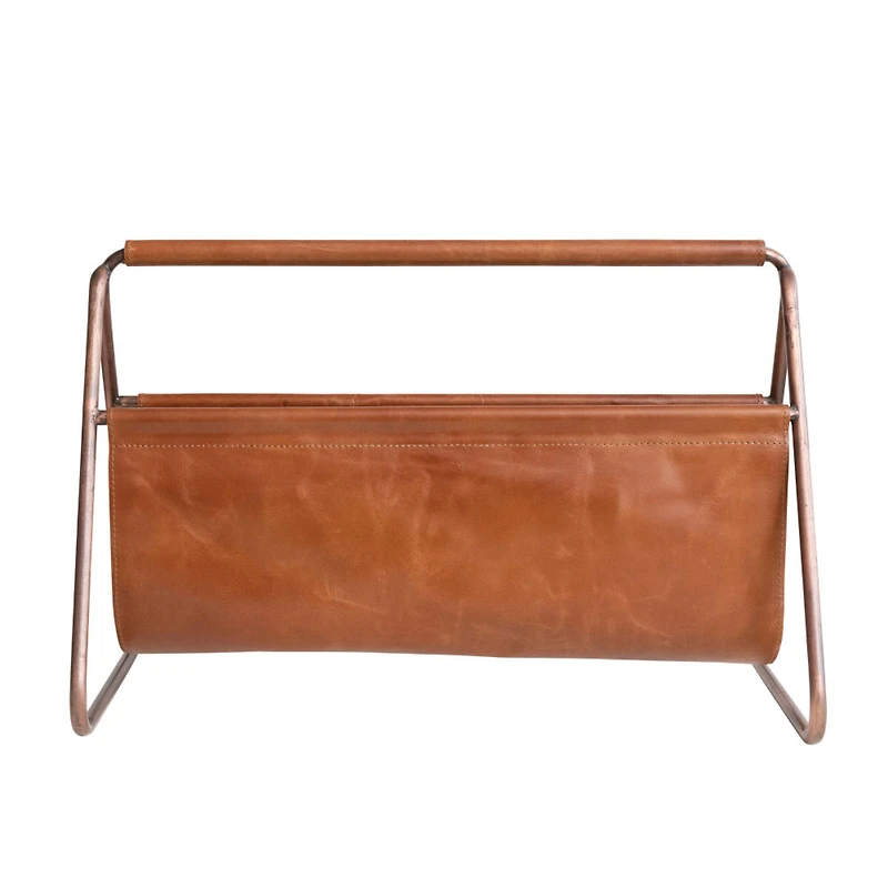 Hello Honey® 16" Mid Century Natural Buffalo Leather & Metal Log Holder