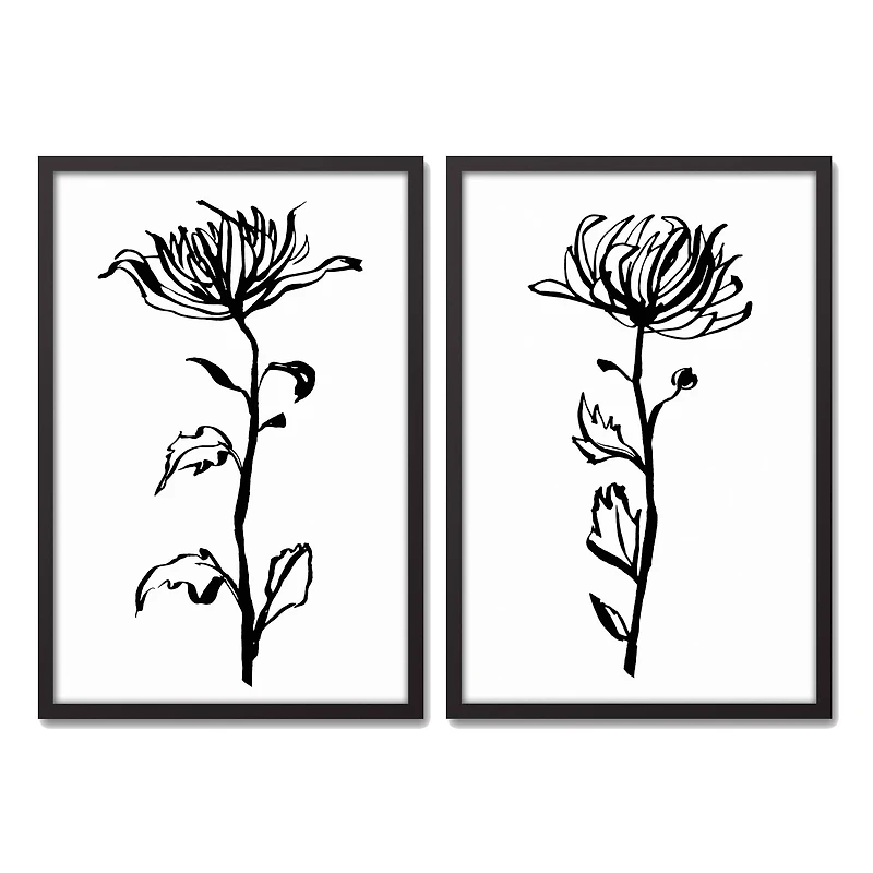 Tall Botanical 20" x 30" Black Framed Canvas - Set of 2
