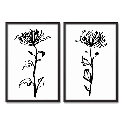 Tall Botanical 20" x 30" Black Framed Canvas - Set of 2