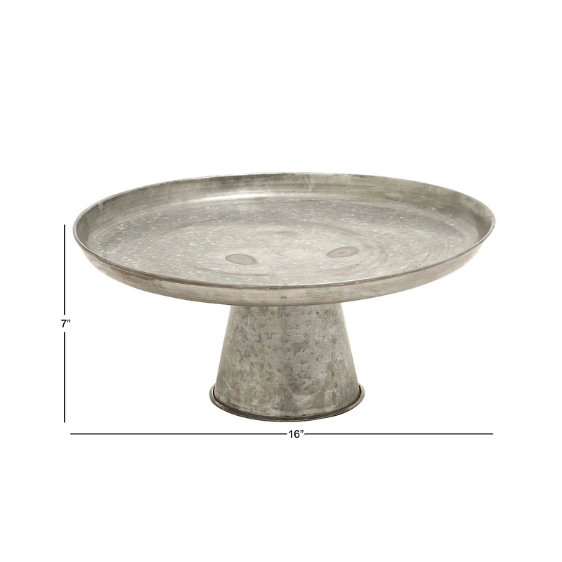 16" Gray Metal Galvanized Cake Stand