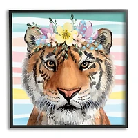 Stupell Industries Jungle Tiger Chic Purple Yellow Floral Crown Stripes Framed Wall Art