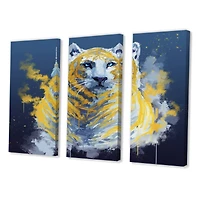 Designart - Tiger Spirit In Blue And Gold - Abstract Canvas Wall Art