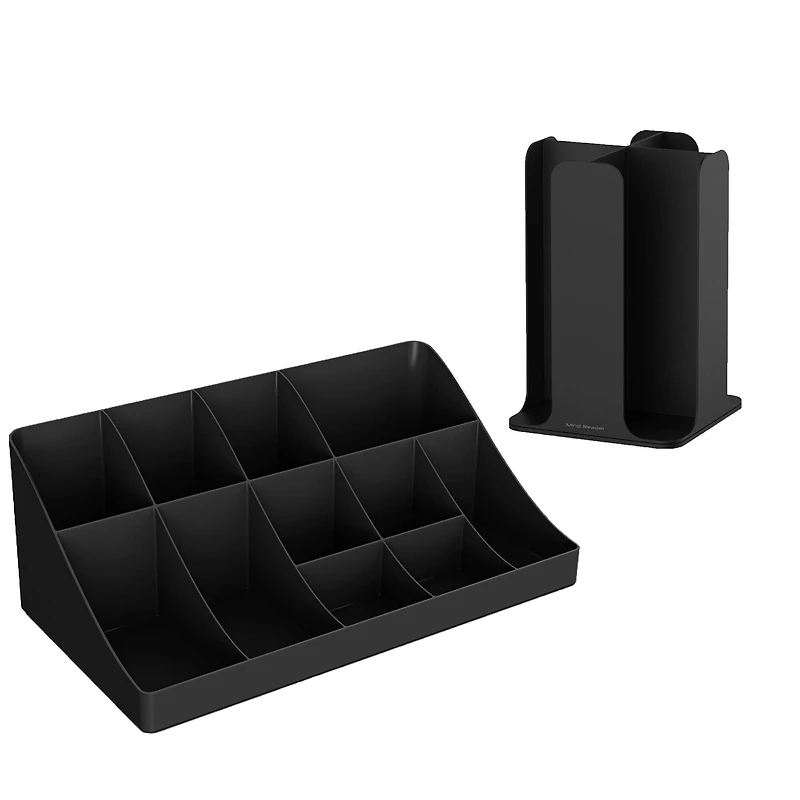 Mind Reader Black 15-Compartment Cup and Lid Organizer and Breakroom and Coffee Condiment Organizer