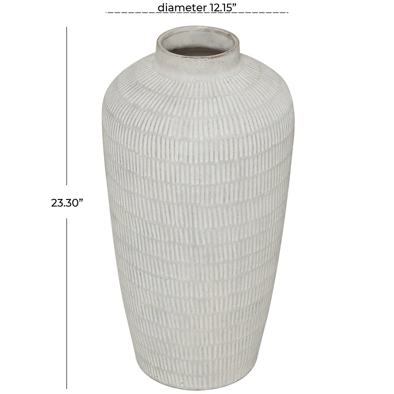 Cream Ceramic Textured Vase with Linear Pattern
