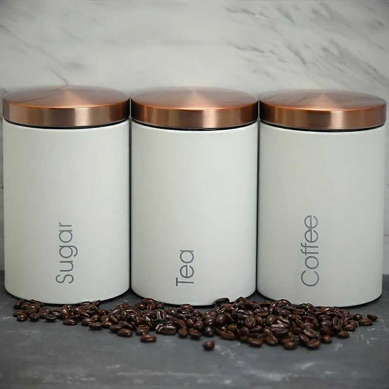 MegaChef Essential Kitchen Storage Matte White 3-Piece Sugar, Coffee & Tea Canister Set
