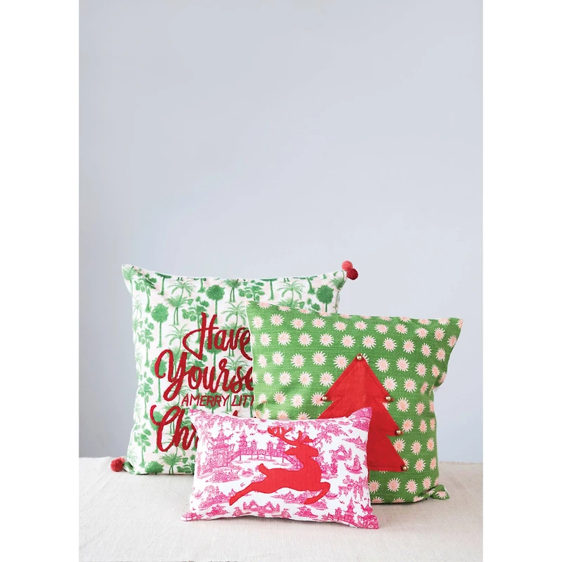 Hello Honey® 14" Red & White Cotton Lumbar Toile Print Pillow