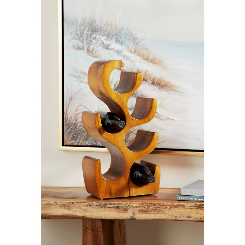 20" Brown Wood Rustic Wine Holder Rack