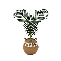 3ft. Artificial Golden Cane Palm Tree with Handmade Jute & Cotton Basket with Tassels