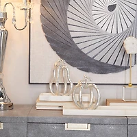 Set of 2 Silver Metal Eclectic Fruit Sculpture 8", 7"