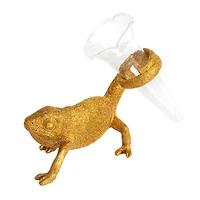 Hello Honey® 7.5" Long Gold Chameleon with Glass Vase