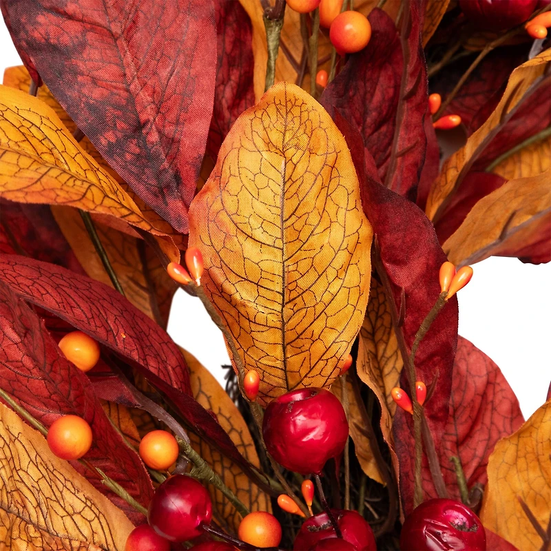 24" Berries with Leaves Artificial Fall Harvest Twig Wreath