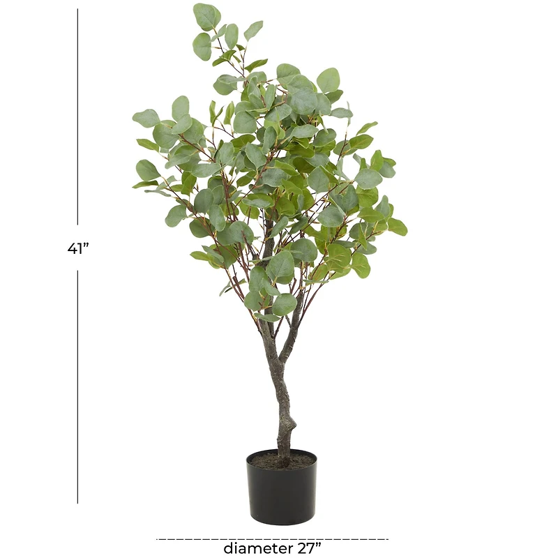 41" Green Faux Foliage Eucalyptus Artificial Tree With Black Plastic Pot
