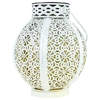 7" White Integrated Floral Pattern Outdoor Solar Lantern with Handle