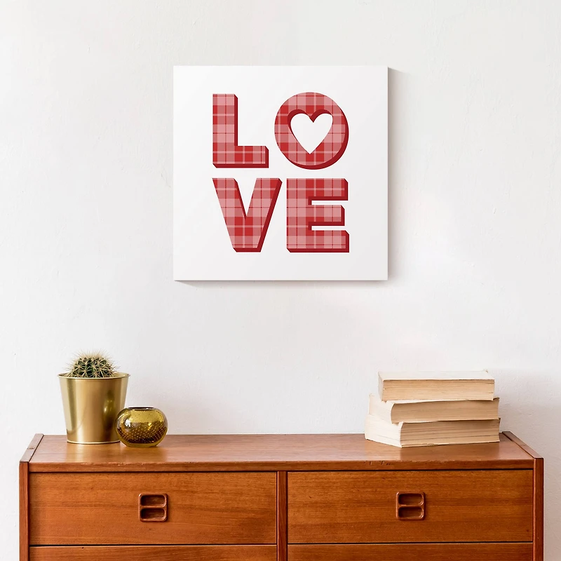 Love Plaid Stack 12" x 12" Canvas Wall Art