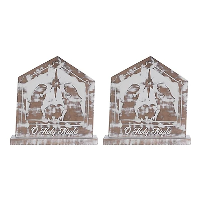 9.25" White Washed Nativity Sign Set