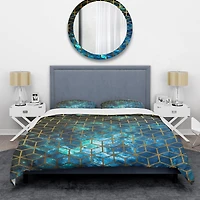 Designart 'Yellow Cubes over Blue Cosmic Background' Modern & Contemporary Bedding Set