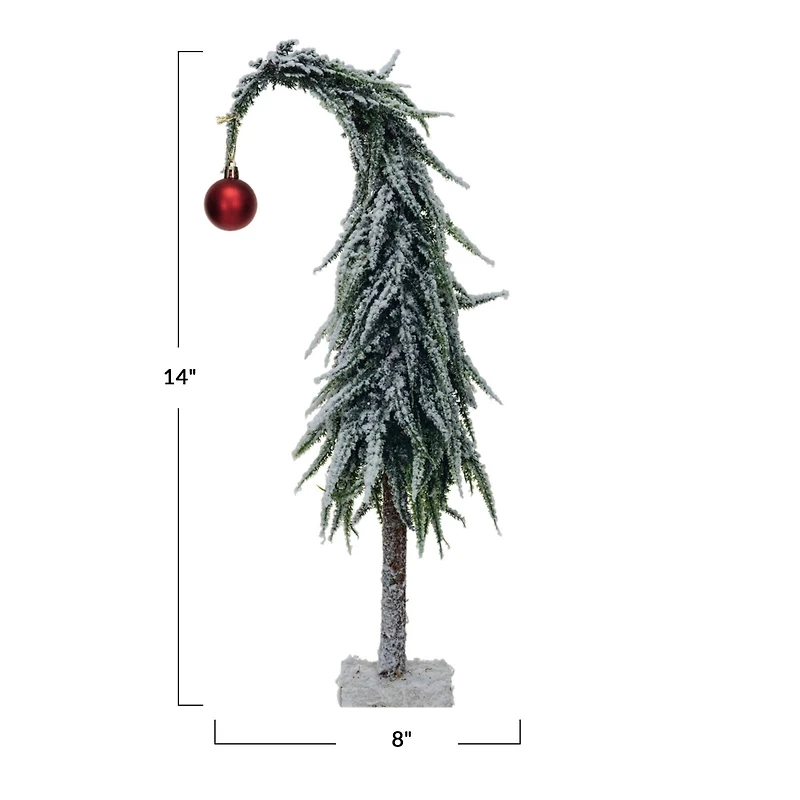 Hello Honey 14" Snow Finish Faux Evergreen Tree with Wood Base