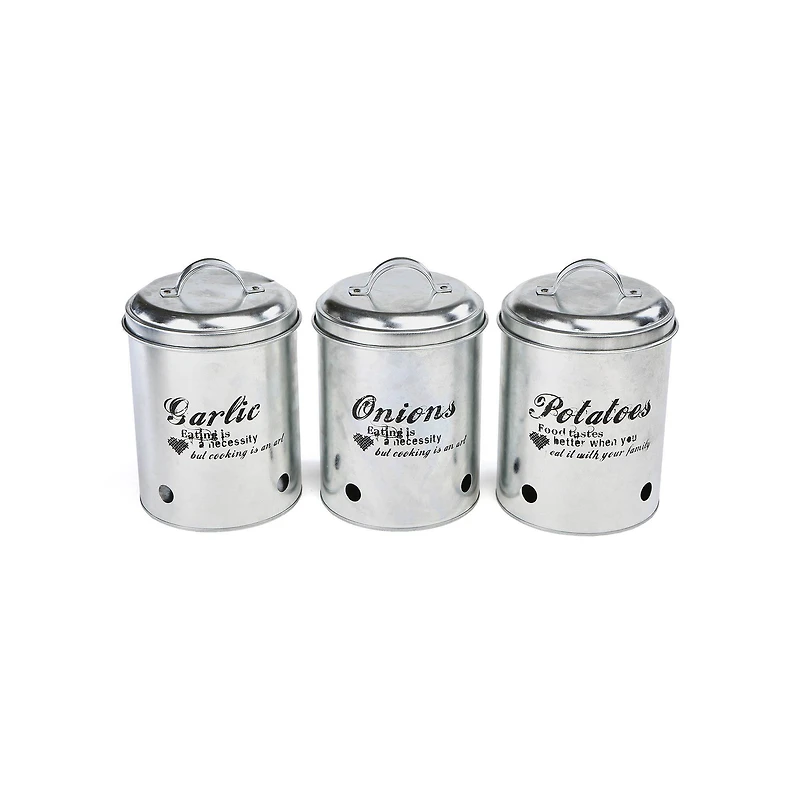 Mind Reader Silver Garlic, Onion, Potatoes Metal Canister Set