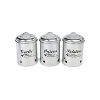 Mind Reader Silver Garlic, Onion, Potatoes Metal Canister Set