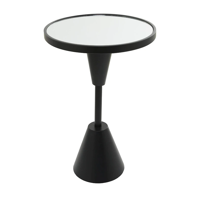 Black Metal Pedestal Base Accent Table with Mirrored Glass Top 16" x 16" x 24"