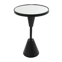Black Metal Pedestal Base Accent Table with Mirrored Glass Top 16" x 16" x 24"