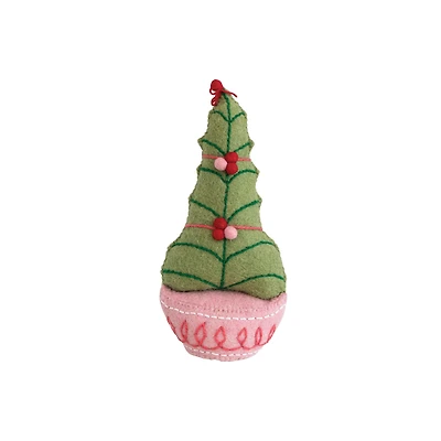 Hello Honey® 10.5" Embroidered Handmade Wool Felt Tree with Pom Poms
