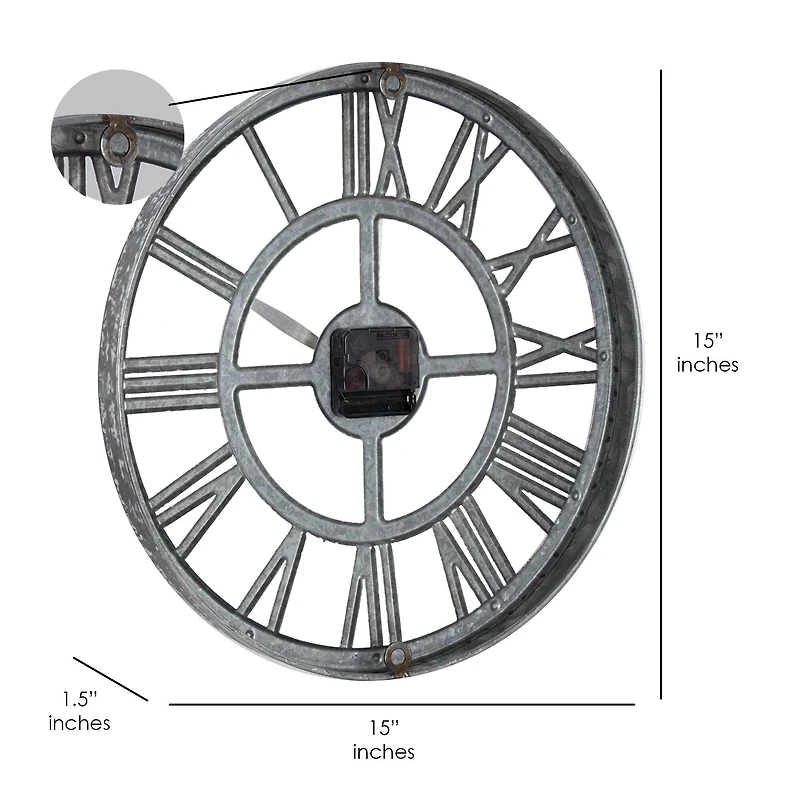 Whitewashed Metal 15" Wall Clock