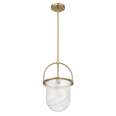 Hello Honey® Beatrice Gold & White Mid-Century Modern Handmade Marbleized Glass & Metal Ceiling Light