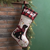 Glitzhome® 21" LED Embroidered Dog Linen Christmas Stocking
