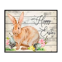 Stupell Industries Spring Floral Happy Easter Bunny Framed Giclee Art