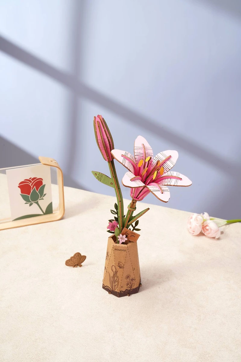 Rowood Pink Lily Wooden Bloom Craft