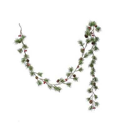 Hello Honey® 6ft. Faux Pine Needle & Red Berries with Natural Pinecones Garland