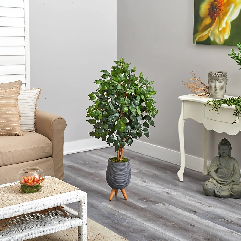 4ft. Ficus Tree in Gray Planter with Stand