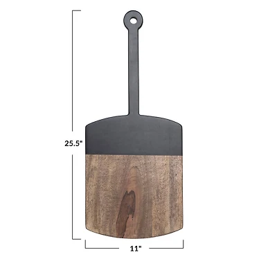 Hello Honey® 25.5" Natural and Black 2-Tone Modern Wood Cutting Board with Handle