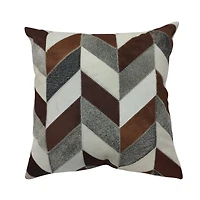 17.5" x 17.5" Calf Hair Leather Patchwork Pillow by Ashland®
