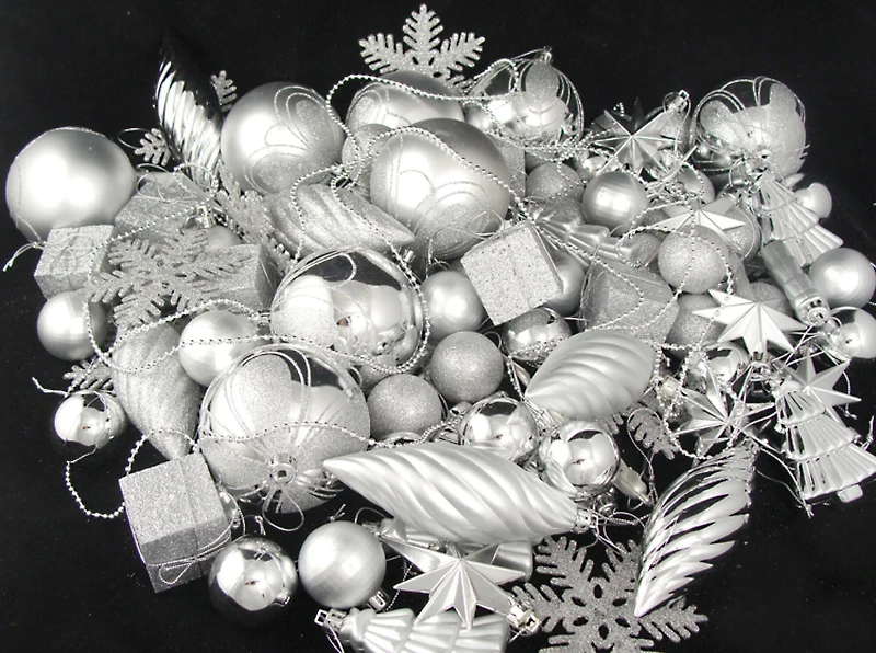 125ct 5.5" Splendor Silver Shatterproof 4-Finish Christmas Ornaments